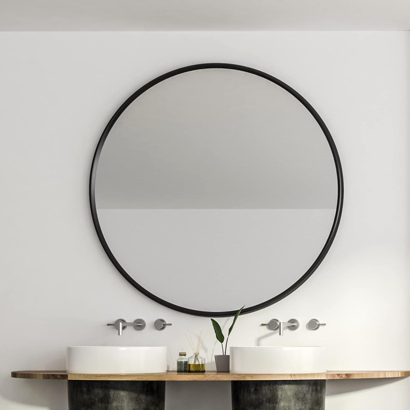 Hermien Aluminum Alloy Wall Mirror, 36" x 36", Black, Round