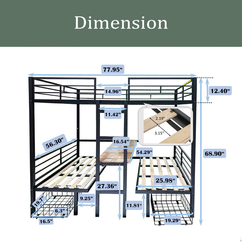 Lit mezzanine avec tables, Double sur double
