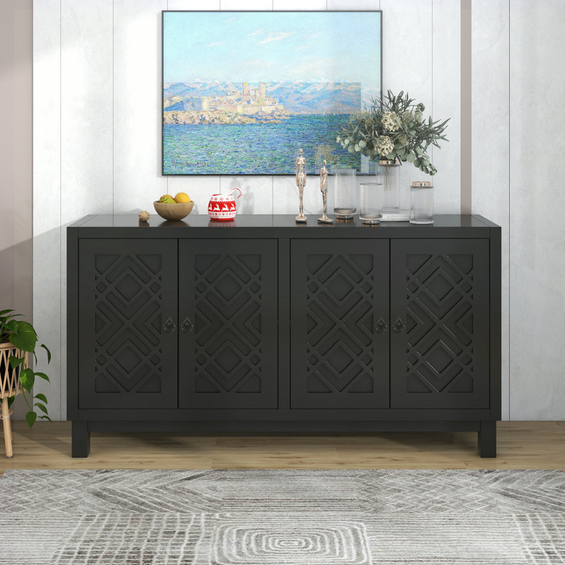 Grand buffet armoire avec poignées à anneau, Noir, noir, noir, noir