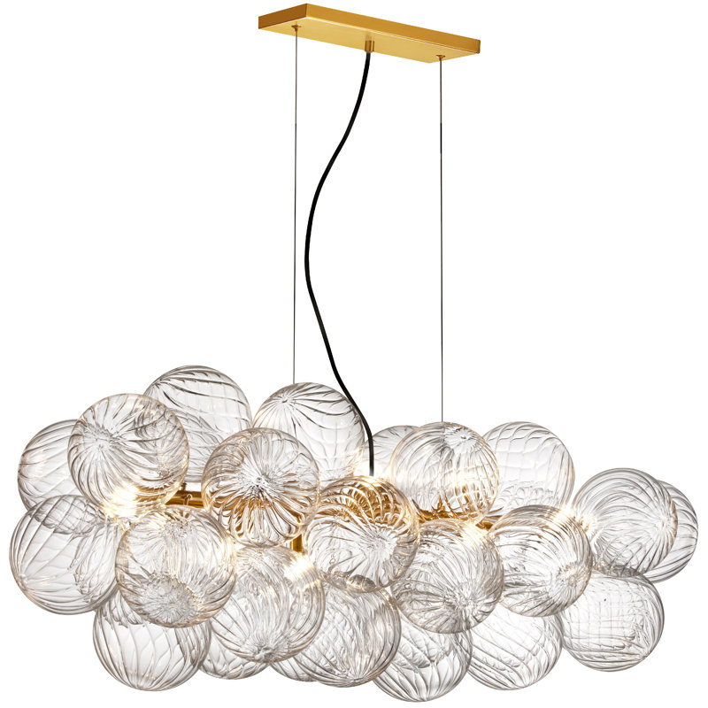 Luminaire suspendu horizontal 10 lumières Charlize - Verre spiralé transparent, Laiton vieilli