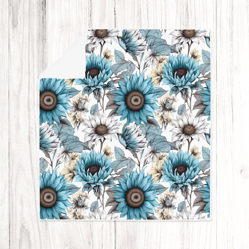 Jeté , L 50 po x L 60 po, Floral, Bleu/Gris