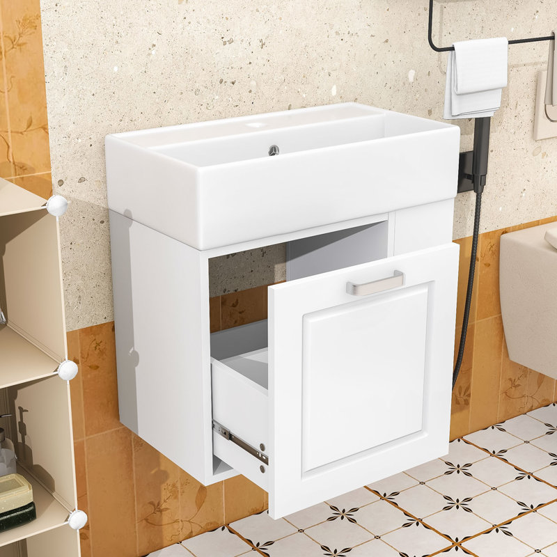 Meuble-lavabo moderne flottant avec lavabo facile d'entretien, Blanc