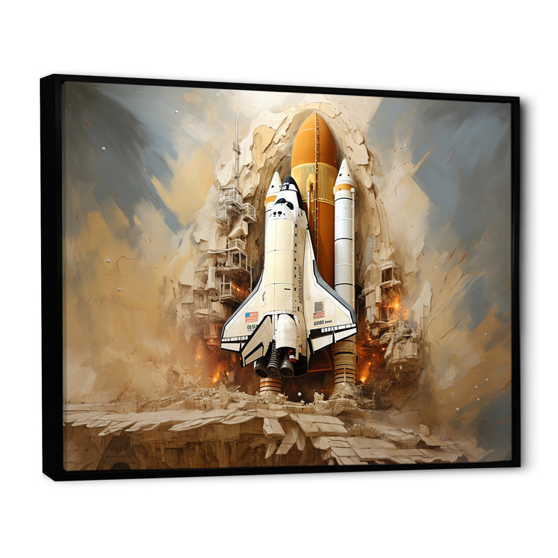 «Abstract Navette spatiale» sur toile, H 30 po x l 40 po x P 1,5 po, Cadre flottant noir