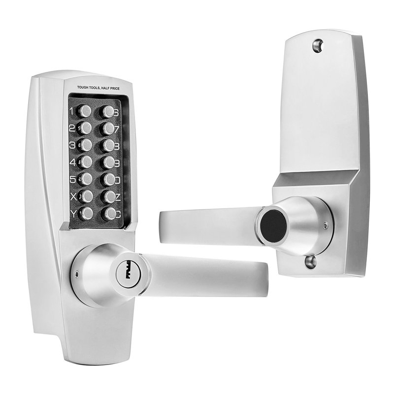 Serrure de porte d'entrée mécanique sans clé robuste avec clavier à bouton-poussoir et poignée levier - Pêne dormant en alliage de zinc résistant aux intempéries pour la maison, le garage et la barrière