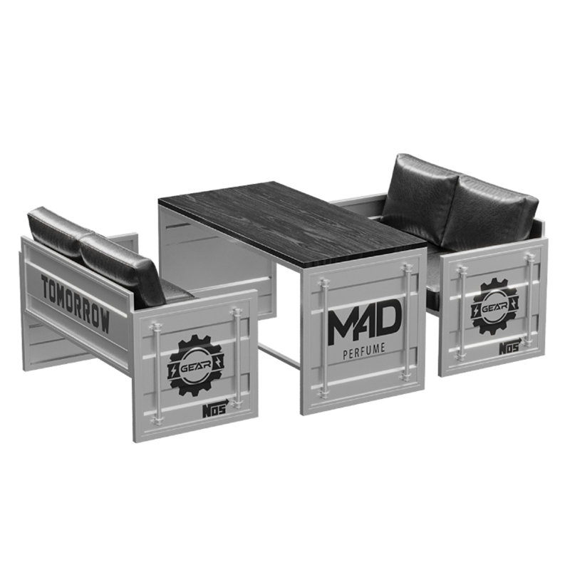 Ensemble de table et chaises de style industriel, Argent, Noir / argent