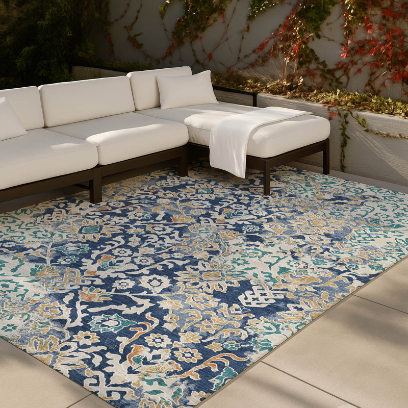 Machine Washable Indoor/Outdoor Chantille ACN2584 Traditional Rug, Navy, 10' x 14'