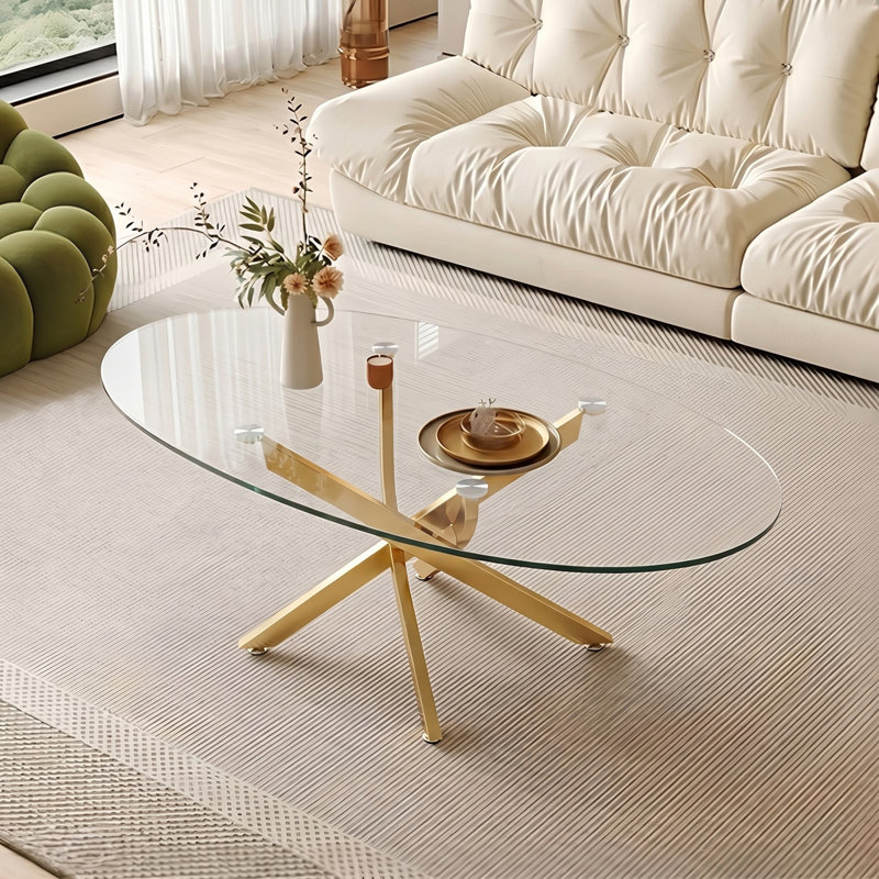 Table basse ovale, table d'appoint en verre de 39,37 po avec pieds dorés, table à thé moderne pour le salon
