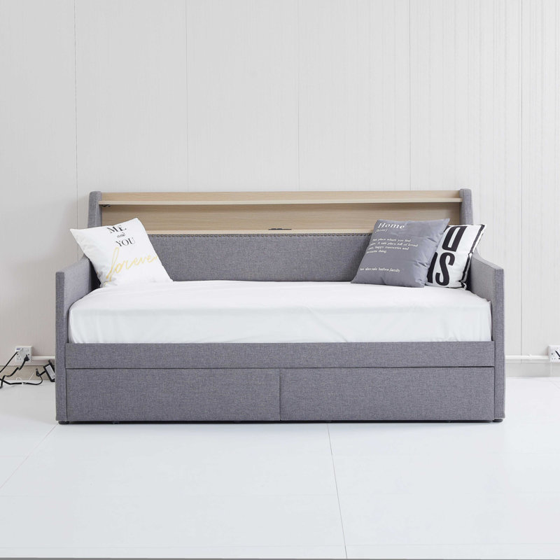 Wingo Upholstered Twin Size Daybed With LED Lights, Gray
