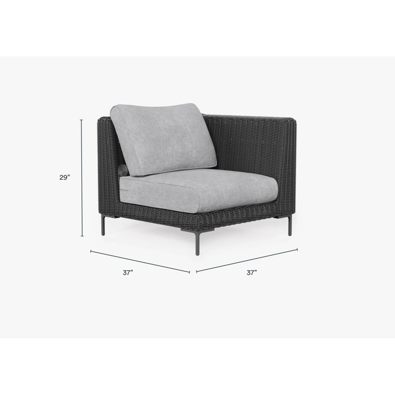Black Wicker Outdoor Sofa - 3 Seat, Pacific Fog Gray
