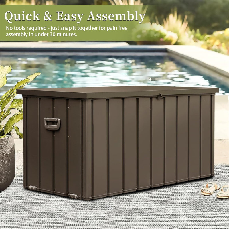 Boîte de rangement extérieure 100 gallons imperméable, H 23,43 po x l 49,41 po x P 24,69 po, Marron foncé