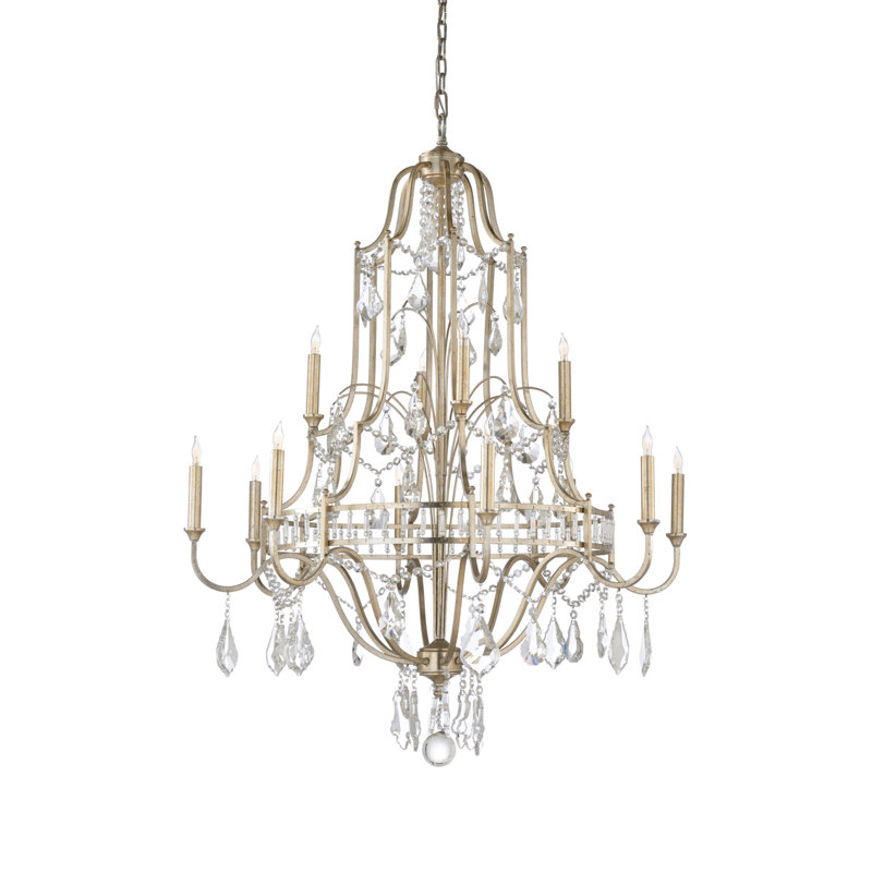 Buckhead Antique Silver Leaf 12-Light Crystal Chandelier