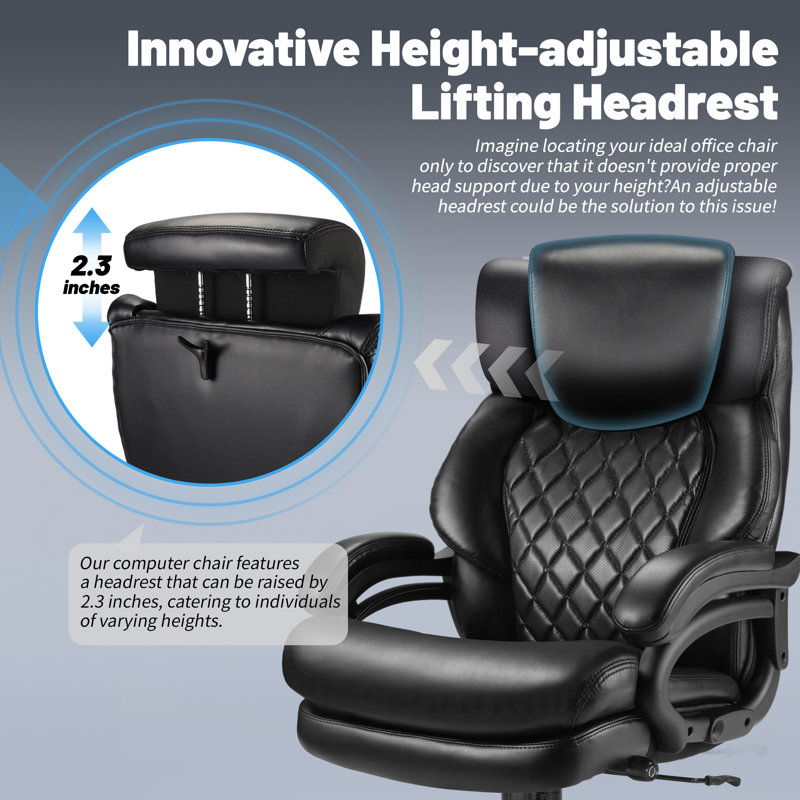 800Lbs Big And Tall Office Chair, Executive Chair With Adjustable Headrest, High Back Extra Wide Seat, Heavy Duty PU Leather For Office, Comfortable Large Computer Desk Chair