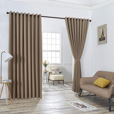 Nicole Pair of 2 Extra Large Brown Taupe Room Divider Curtains for Large Windows or Breaking Up Rooms