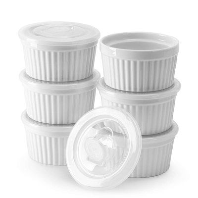 DOWAN 4oz White Ramekin Set with Lids, 6-Piece