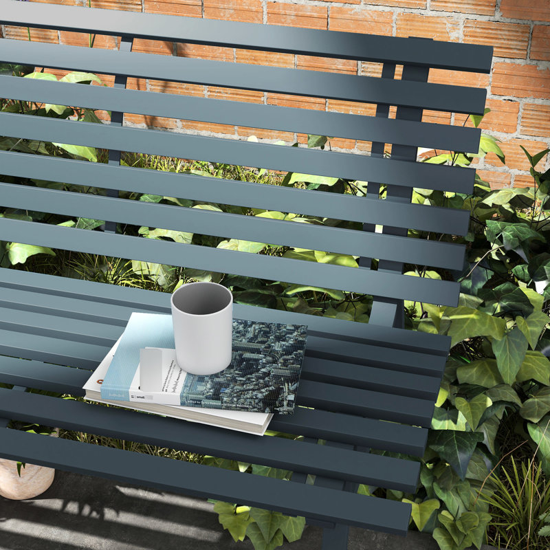 Tabouret de jardin 48,5 po en aluminium léger à lattes bleues pour terrasse, pelouse et banc de terrasse