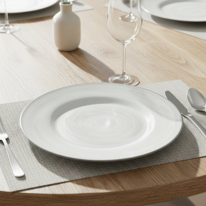 Plat de service en verre albâtre avec bordure argentée P 13 po