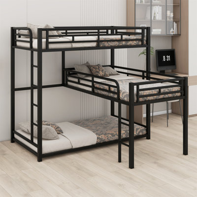 L-Shaped Metal Triple Bunk Bed