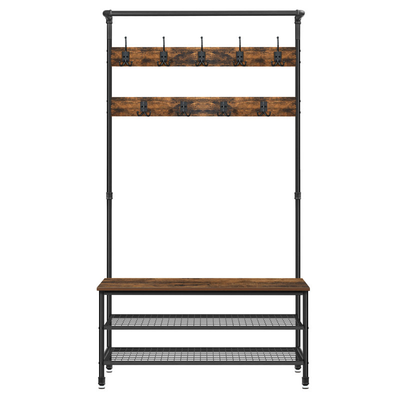 Alora Hall Tree 100cm Wide with Bench and Shoe Storage, Rustic Brown/Black