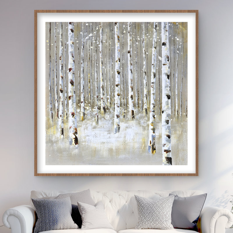 «Birch Forest by Winter - Landscape», reproduction encadrée, Brun