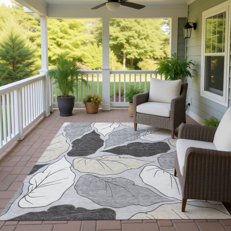 Machine Washable Indoor/Outdoor Bourkelands ACN2348 Botanical Rug, Rectangle 10' x 14'
