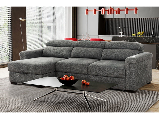 Lucious Grey Double Slider Power Sectional Sofa w/ Storage LAF Chaise, Left Hand Facing