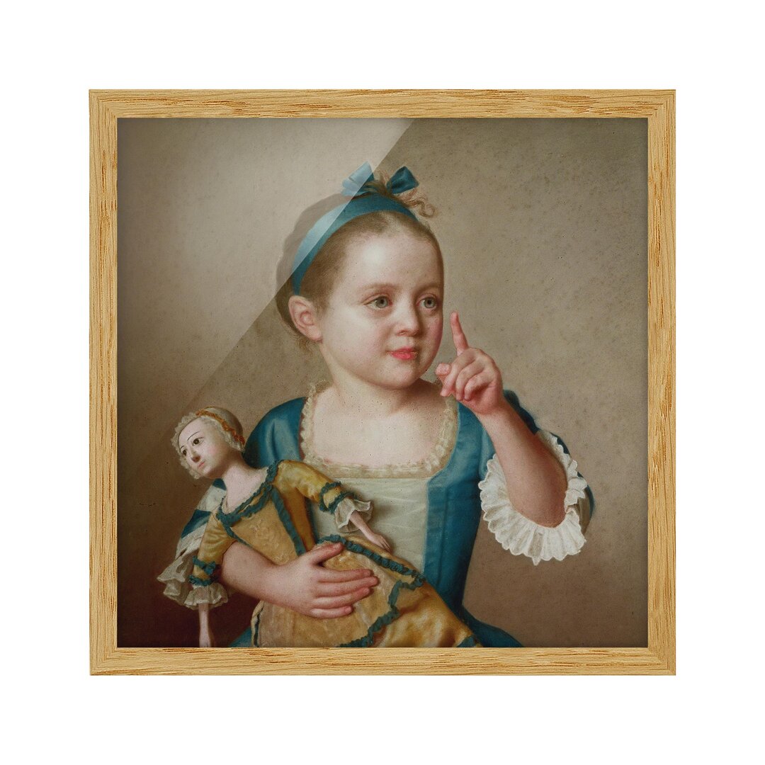 Gerahmtes Poster Girl with Doll von Jean Etienne Liotard