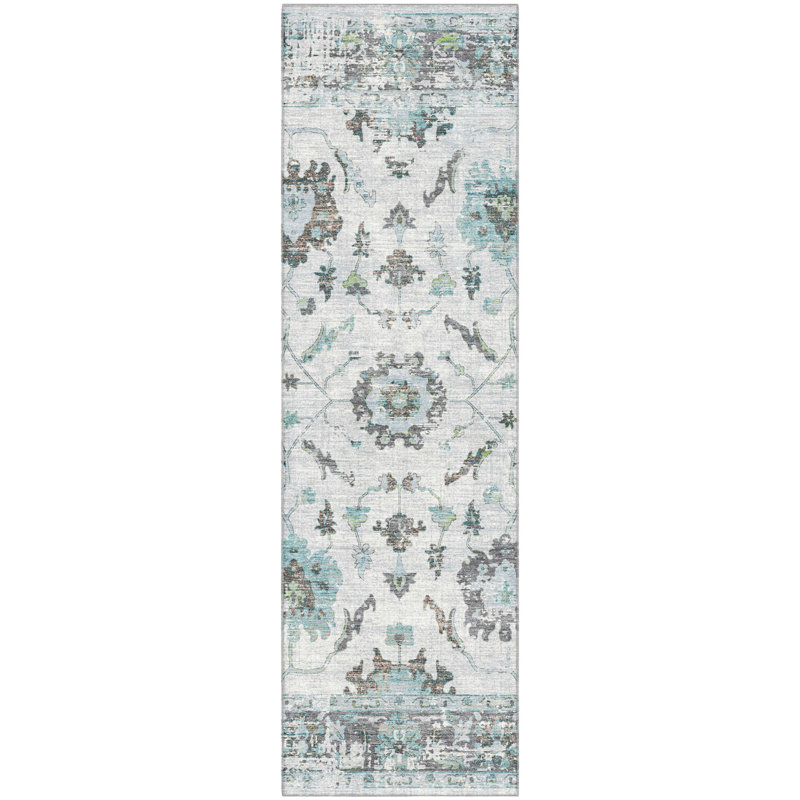 Premium Machine Washable Pirtle Border Rug, Runner 2'3" x 7'6"