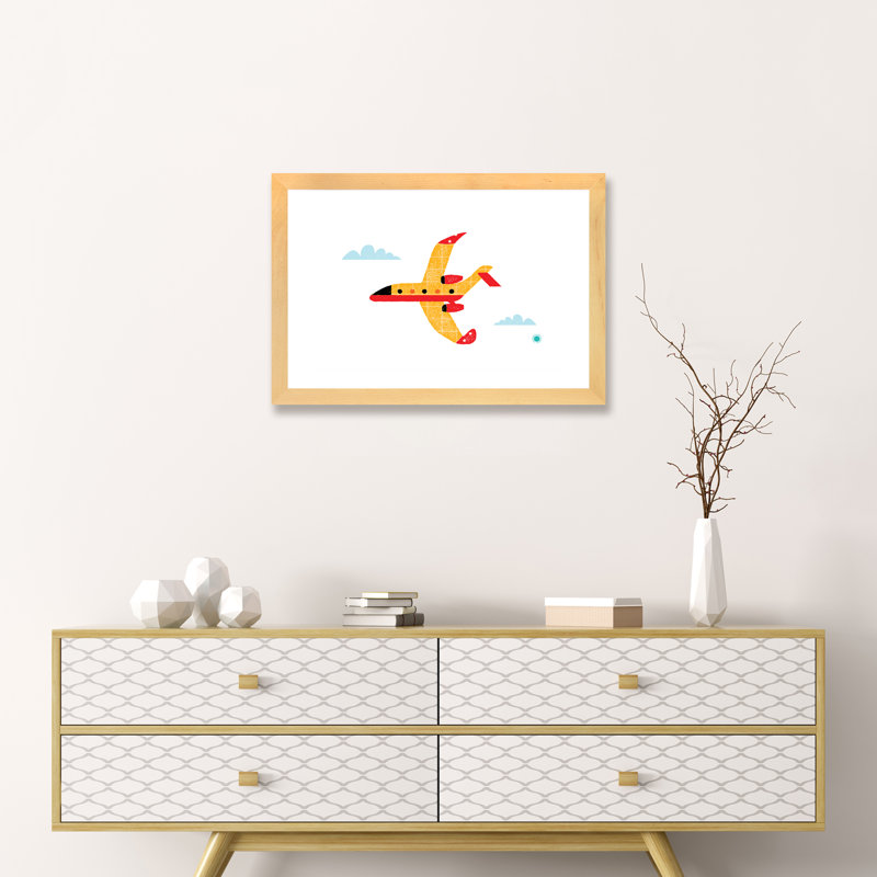 Avion - reproduction d'impression, H 16 po x l 24 po x P 1 po, Papier avec cadre beige, Blanc