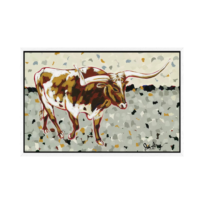 Longhorn Steer by Jodi Augustine - Painting on Canvas, White Framed, 45.72cm H x 66.04cm W x 3.81cm D
