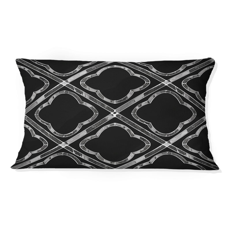 Black Trellis Pattern - Midcentury Lumbar Pillow
