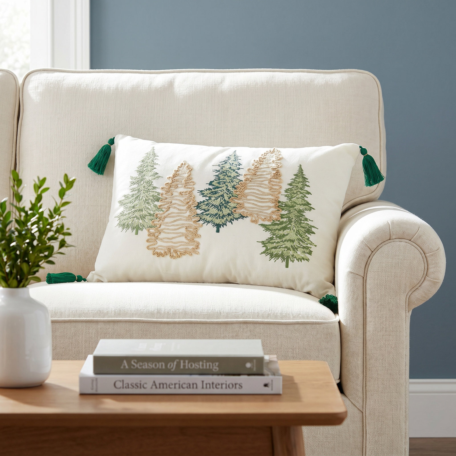 Merry Martinique Collection Tassels Cotton Throw Pillow, Polyester/Polyfill