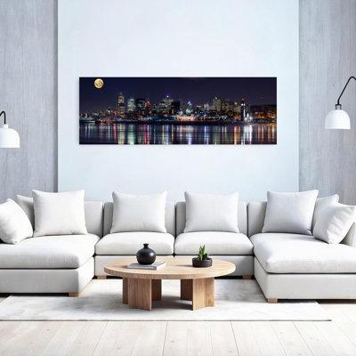 Moonlit City Reflections by YuppiDu - Wrapped Canvas Panoramic Print