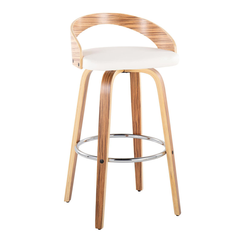 Tabouret de bar Mid-Century, Blanc, Naturel / Argenté