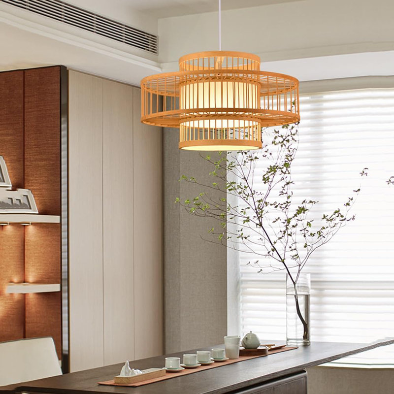 Bamboo Chandeliers Pendant Light,Hanging Lighting Fixtures E27 Lampshade Ceiling Pendant Made,Coastal Retro Japanese Style,Chandeliers No Bulb,For Living Room Bedroom Restaurant