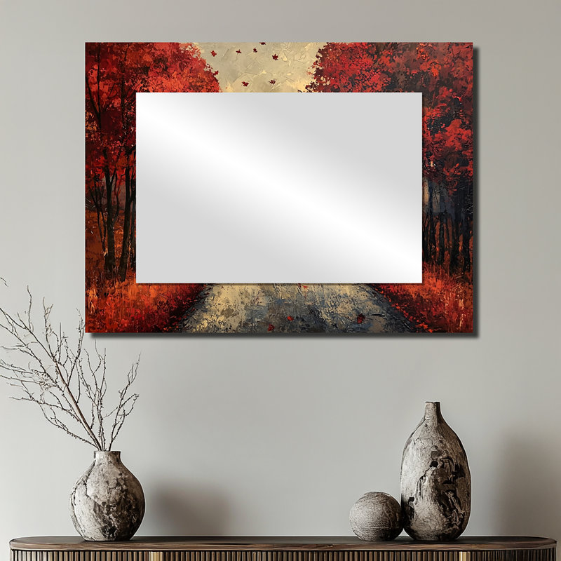 Country Lane In Autumn II - Art mural grand miroir forêt - imprimé sur métal, 24 po x 32 po