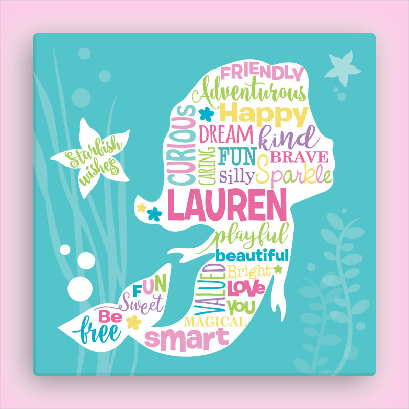 Art sur toile personnalisé doux sirène Kittle, H 12 po x l 12 po x P 1 po