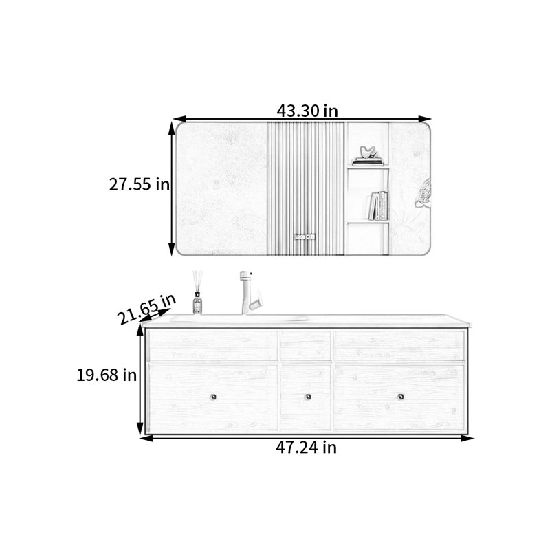 Middle ancient style bathroom cabinet, 19.68" H x 47.24" W x 21.65" D