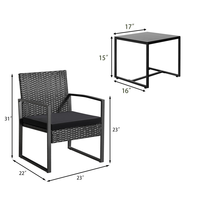 Moncure 2 - Person Patio Conversation Set with Cushions, Black