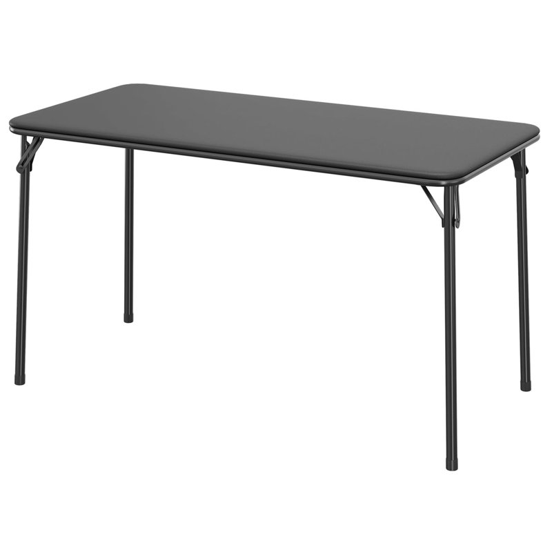 Folding Table, Portable Folding Card Rectangle Table With Sturdy Metal Frame, PU Leather Upholstered Foldable Table, Black