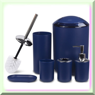 Nautical Bliss 6-Piece Bathroom Set: Soap Dispenser, Toothbrush Holder, Cup, Dish. Perfect for Countertop Decor & Housewarming Gift
