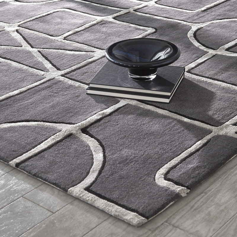 Wool Area Rug in Gray, Rectangle 9' x 12'