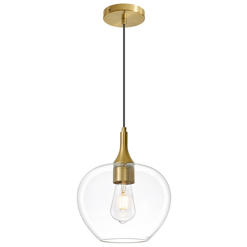 1 - Light Gold Kitchen Island Single Pendant Light With 9.45in Clear Glass Shade