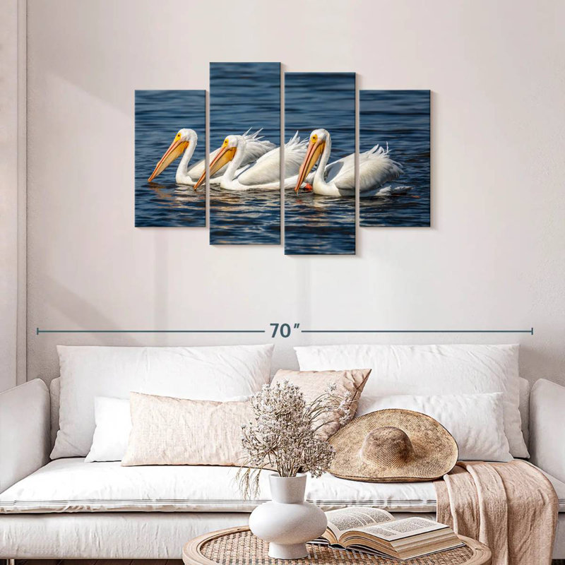 Bramic Ding Darling White Pelicans, H 27 po x l 43 po