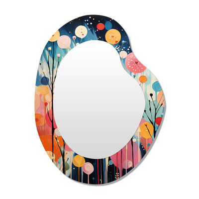 Colorful Mid Century Colorful Contrasts III - Midcentury Modern Asymmetrical Decorative Mirror, Modern Unique Shape Wall Mirror, Printed Metal Art