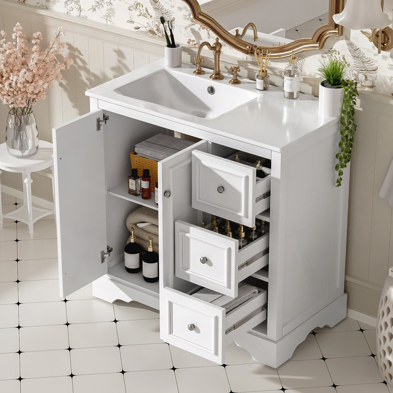Meuble-lavabo 36 po avec lavabo en céramique, Blanc