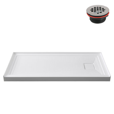 72 in. x 36 in. Alcove Acrylic Shower Base in Glossy White With Right Drain, Drain Included