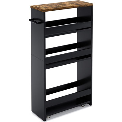 Rolling Storage Cart 4-Tier Black Kitchen Cart With Wheels...