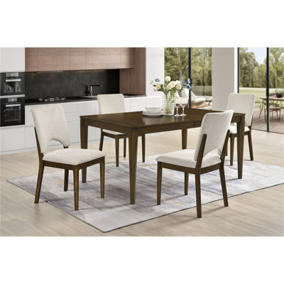 Ensemble de table de salle à manger extensible 5 pièces Contemporary et 4 chaises rembourrées beige clair