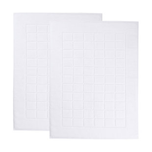 Nora Cotton Terry Solid Absorbent Thick Checkered Washable 2 Piece Bath Mat Set