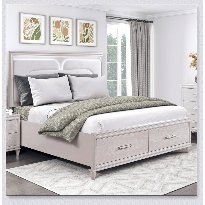 Lit plateforme moderne de luxe avec tête de lit tapissier avec rangement pour pied de lit
